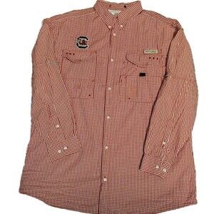 COLUMBIA PFG SHORT SLEEVE VENTED FISHING SHIRT Red/White  SIZE XL Excellent